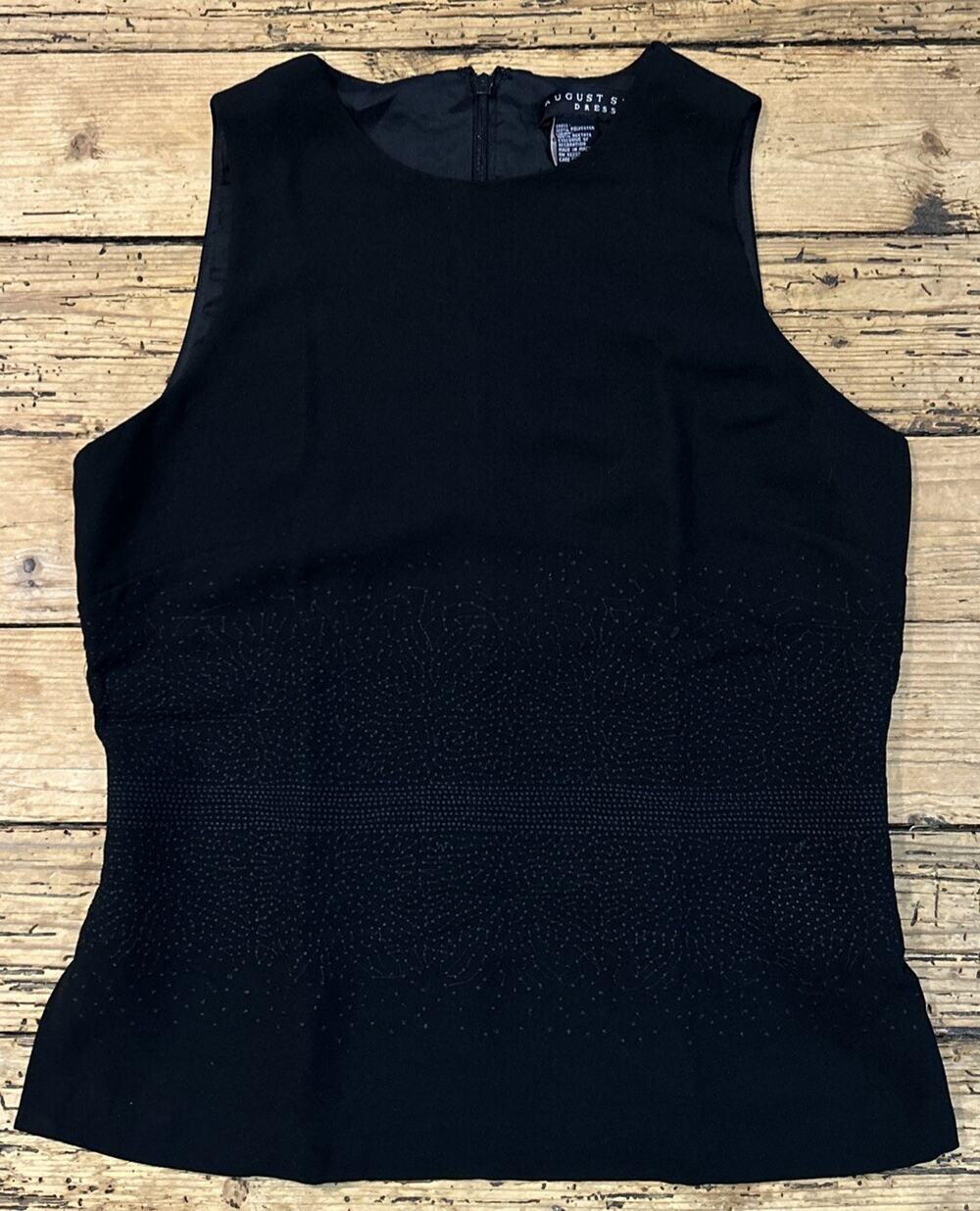 August Silk Dress Women’s Black Sleeveless Embroidered Blouse Size 4 NWOT